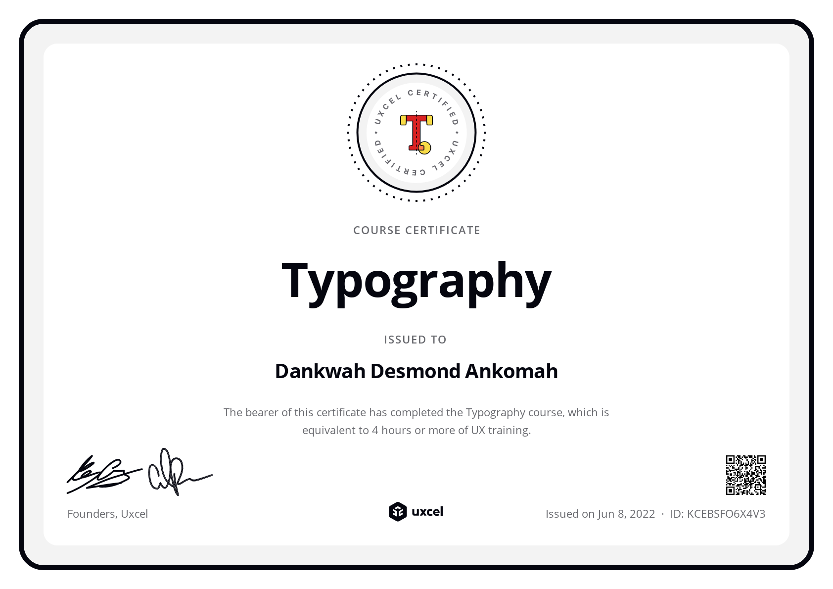 Dankwah Desmond Ankomah's certificate